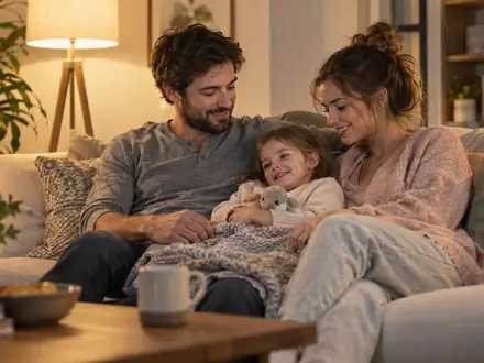 A family relaxing at home